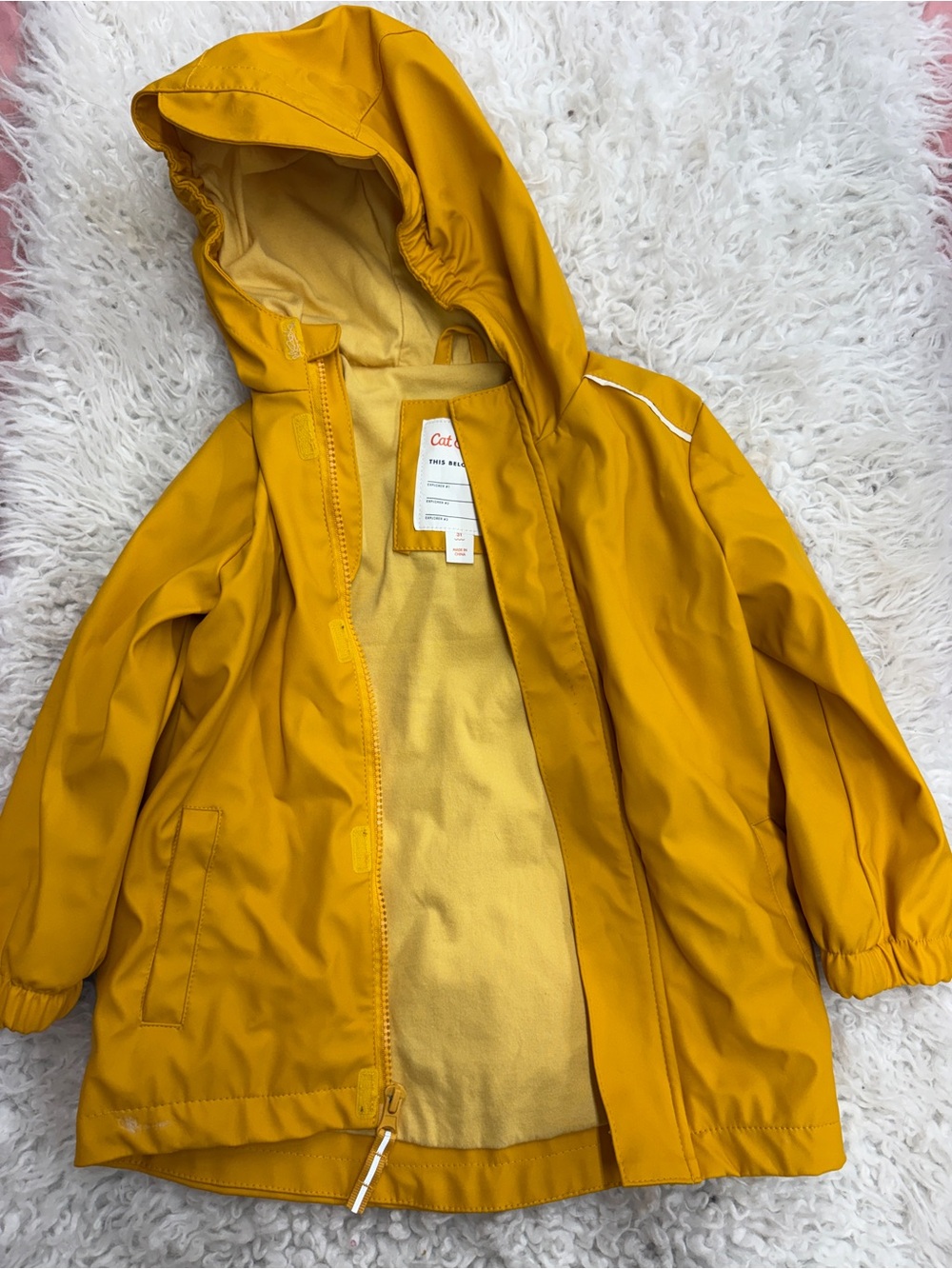 Cat & Jack Mustard Yellow Hooded Kids Raincoat